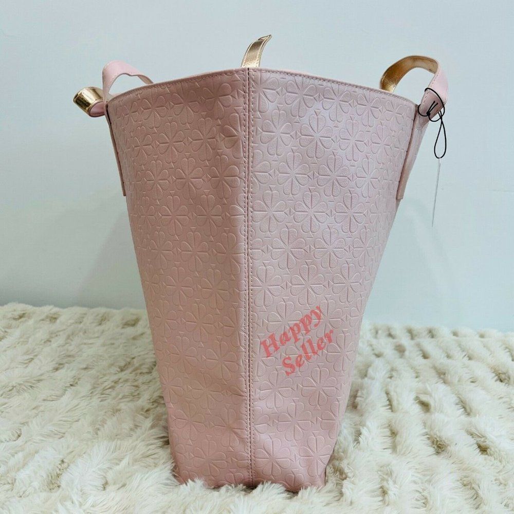 Kate Spade Tote Bag Purse Weekender Travel Shoulder Bag Pink Textured Logo NEW - Picture 8 of 10